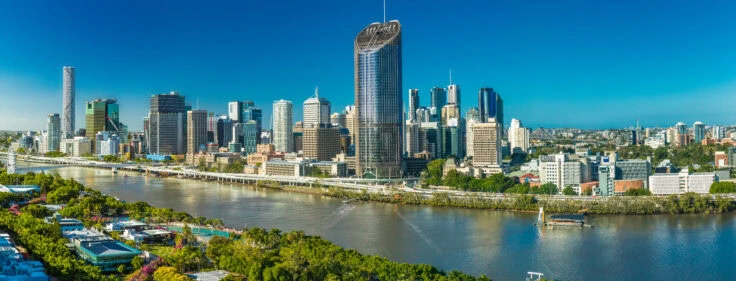 Brisbane, Australia Dec 29 2016: Panoramic Areal Image Of Brisbane Cbd And South Bank